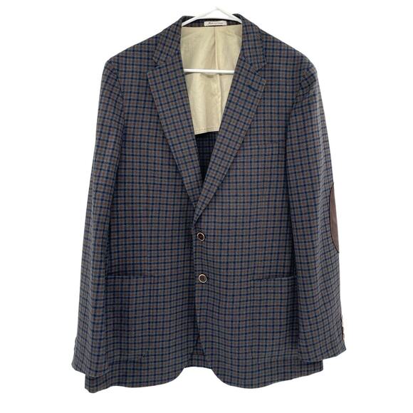 Peter Millar Size Large Sport Coat Wool Plaid Two Button Elbow Patches Blazer - Picture 2 of 15